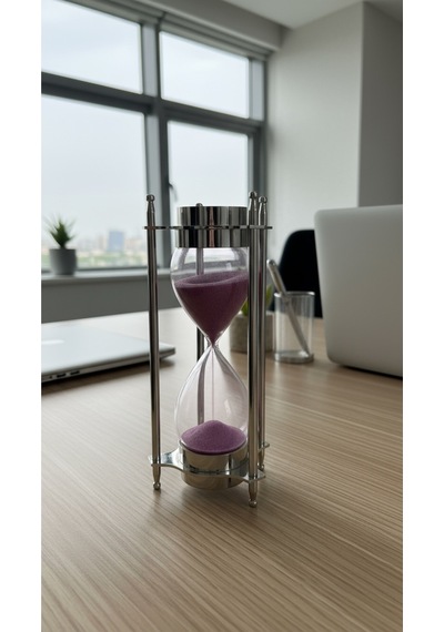 Gümüş Rengi Çift Pusulalı Kum Saati 20 Cm Modern Metal Çerçeve Lüks Ofis Hediyelik Aksesuar