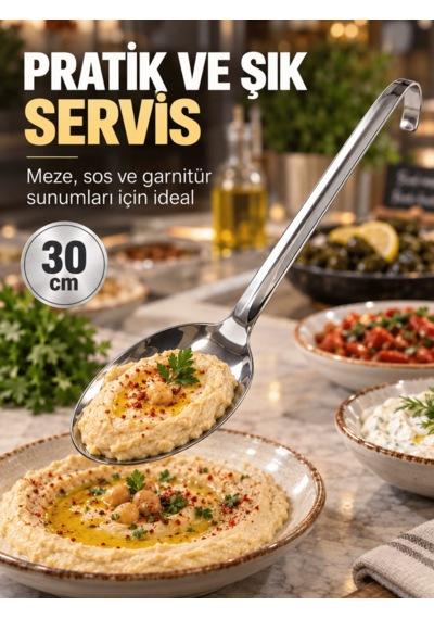 Endüstriyel Meze Kaşığı Sanayi Tipi Paslanmaz Çelik Sanayi Restoran Lokanta Tipi Kulplu Asılabilir Kırılmaz