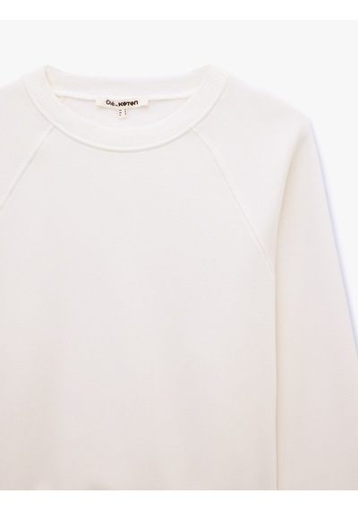 Koton Üç İplik Şardonlu Rahat Kalıp Uzun Kollu Bisiklet Yaka Sweatshirt Ekru 7wal10047ık