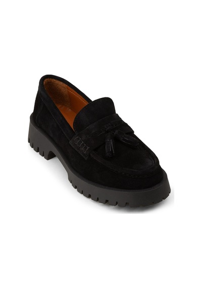 Deery Kadın Hakiki Süet Siyah Püsküllü Loafer - 02035zsyhc01 Siyah
