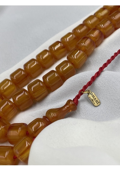 Omari Osmanlı Benzetme Kapsül Kesim Bal Sarısı Sıkma Kehribar Tesbih 10x11 Mm Sarı