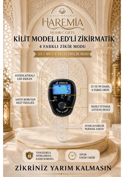 Kilit Özellikli Ledli Zikirmatik 4 Modlu Dijital Zikirmatik Işıklı Sayaç Tesbih Siyah Sarı
