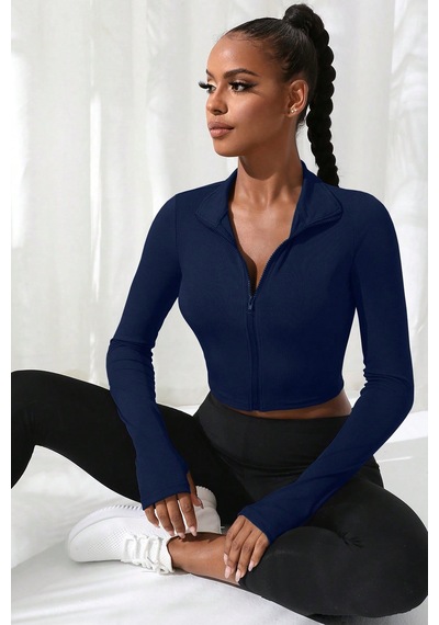 Genel Markalar Kadın Lacivert Uzun Kol Fermuarlı Parmak Geçme Detaylı Dik Yaka Crop Top Bluz Lacivert Lacivert Genel Markalar Kadın Lacivert Uzun Kol Fermuarlı Parmak Geçme Detaylı Dik Yaka Crop Top Bluz Lacivert Lacivert