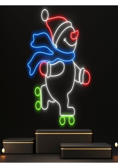 Kardan Adam Figürlü Yılbaşı Temalı Neon Tabela Beyaz