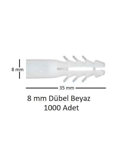 Dübel, 8 Mm Plastik Beyaz Dübel 1000 Adet