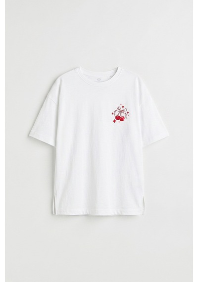 Beyaz Oversize Kısa Kollu Baskılı Kız Çocuk T-shirt - 75176 Beyaz Oversize Kısa Kollu Baskılı Kız Çocuk T-shirt - 75176