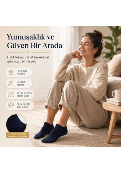 Genel Erkek Patik Çorap 6 Lı Siyah Beyaz Lacivert 39-44 Yüksek Pamuklu Dikişsiz Ko Lacivert 6'lı / 39-44