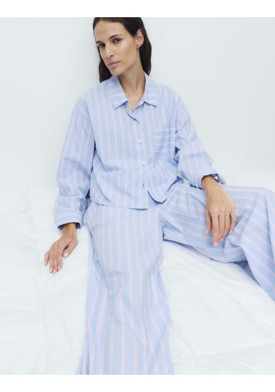Marks & Spencer Çizgili Pijama Gömleği T37003707T Mavi