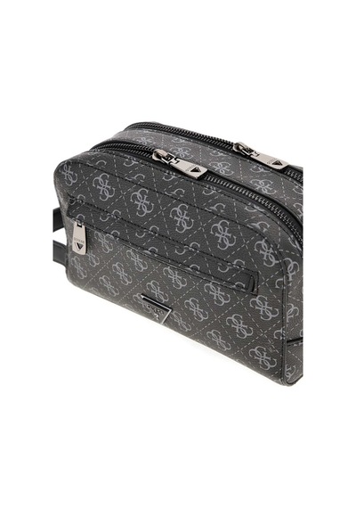 Guess Erkek Monogram Desenli İki Bölmeli El Çantası - Siyah Siyah