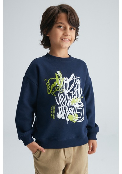 Grımelange REMCO Erkek Çocuk Nakışlı Yuvarlak Yaka Lacivert Sweatshirt Grımelange REMCO Erkek Çocuk Nakışlı Yuvarlak Yaka Lacivert Sweatshirt