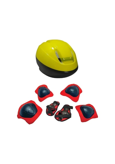 Çocuk Kask Dizlik Kaykay Bisiklet Scooter Paten İçin Kask Dizlik Dirseklik Ellik Koruma Sarı Kırmızı