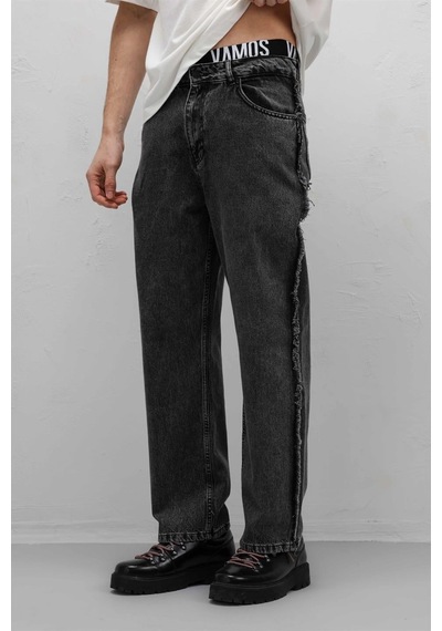 Vamos Yan Dikiş Detaylı Baggy Jean Gri