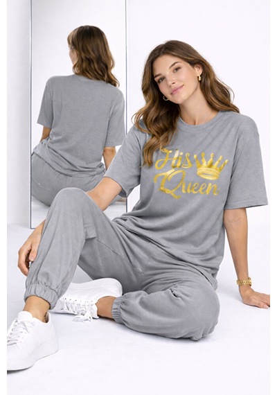 King Queen Sevgili Kombini Oversize Çift Tişört Unisex Partner Ko Çok Renkli