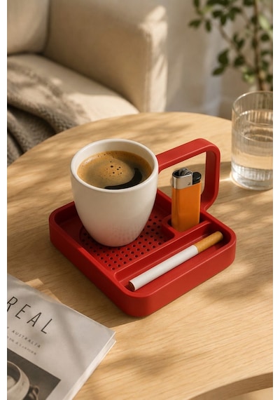 Kahve Sunum Tepsisi Çok Bölmeli Masa Üstü Organizer Kupa Fincan Standı Pla 12.5x11x7 Cm Kırmızı