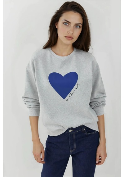 Hiccup Baskılı Yuvarlak Yaka Sweatshirt Gri