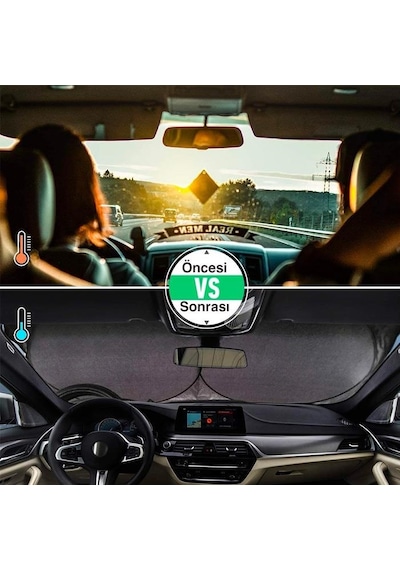 Polham 142x67 Cm Universal Araç İçi Ön Cam Güneş Koruyucu Branda, Sedan, Suv Ve Hatchback Uyumlu