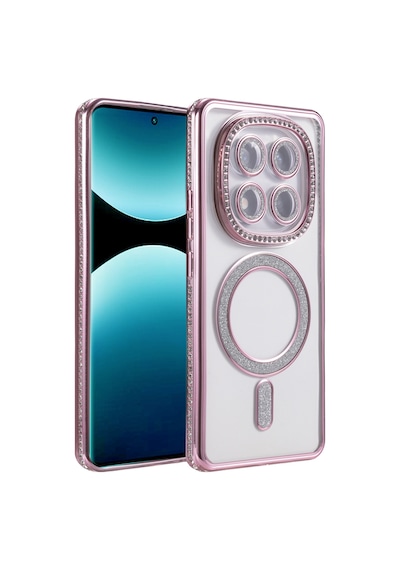 Xiaomi Redmi Note 15 Pro 4g Uyumlu Kılıf Parlak Taşlı Simli M-safe Telefon Kılıfı Kapak Pembe