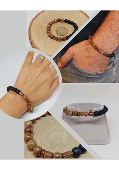 Kör Diken Ağacı & Oniks Taşı 8mm Unisex Tasarım Bileklik Hawaii M Çok Renkli
