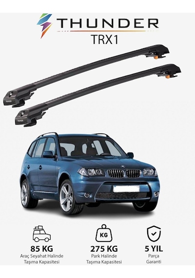 Bmw X3 2003-2010 Trx1 Thunder Carrier Kilitli Ara Atkı Taşıyıcı Tavan Barı Siyah