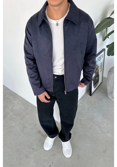 Lacivert Süet Kumaş Basic Relaxed Ceket Lacivert