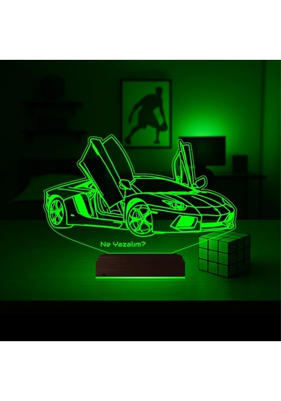 Luvivia Spor Araba Lamborghini Kişiye Özel 3d Lamba - Masa Gece Lambası Şeffaf