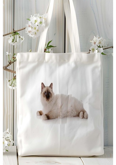 Art Hediye Birman Kedisi Kedi Kişiye Özel Baskılı Omuz Çanta Desen 1 Çok Renkli