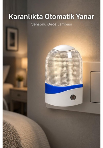 Tr Sensörlü Gece Lambası, Priz Tipi, Otomatik Işık, Led, Beyaz, Mavi Diğer
