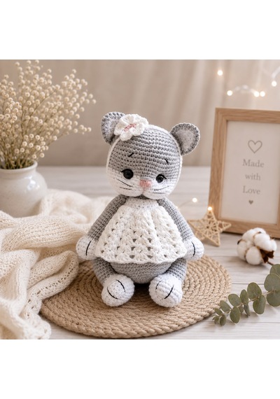 El Yapımı Amigurumi Kedi Uyku Arkadaşı Bebek Oyuncağı