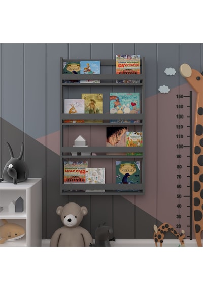 Asra Trend Çocuk Odası Duvar Rafı Kitaplık ÇR-01 %100 MDF Montessori Tipi Raf Antrasit