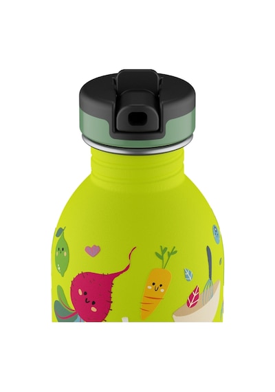 Kids Bottle Veggie Friends Pipetli Paslanmaz Çelik Çocuk Su Matarası 250 Ml Sarı