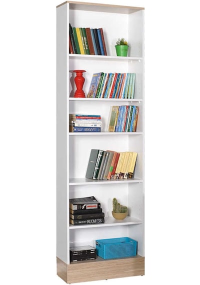 Adoremobilya Base Genç Odası 6 Raflı Kitaplık -İtalyan Meşe-Beyaz