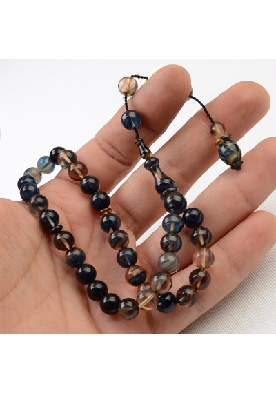 Küre Kesim 8x8 Mm İmzalı Seri Ateş Kehribar Sistem Püsküllü Tesbih Çok Renkli