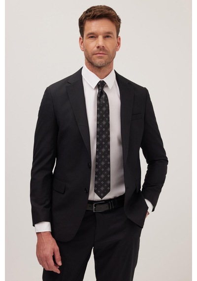 Tudors Erkek Slim Fit Mono Yaka Likralı Esnek Kumaş Siyah Takım Elbise-41301 Siyah