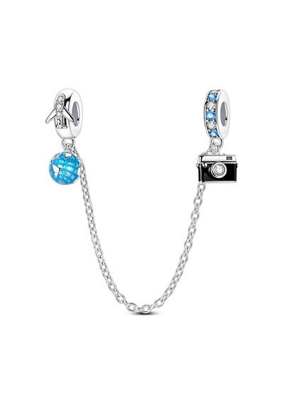 Dünya Ve Kamera Zincir Sallantılı Charm Gümüş