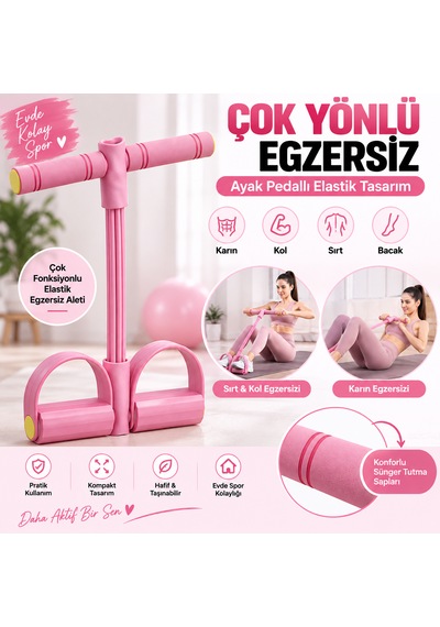 5'li Yoga Pilates Egzersiz Seti Direnç Bandı Elastik Evde Spor Aletleri Pembe