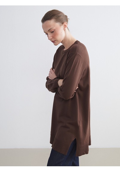 Lcw Eco Kahverengi Bisiklet Yaka Kadın Triko Tunik