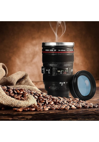 Objektif Kupa Lens Kupa Kahve Ve Çay İçin Termos Kupa Fotoğraf Tutkunları İçin Dekoratif Hediyelik 350 Ml Cam Kapak Çok Renkli