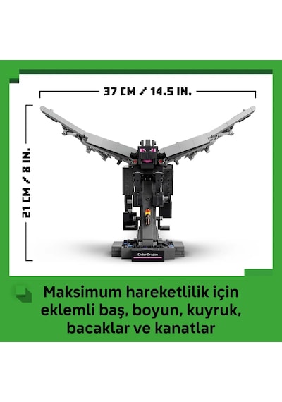 LEGO® Minecraft® Ender Ejderhası 21595 – 10 Yaş ve Üzeri Çocuklar için Oyun İçi Eşya İçeren Oyuncak Yapım Seti (710 Parça)