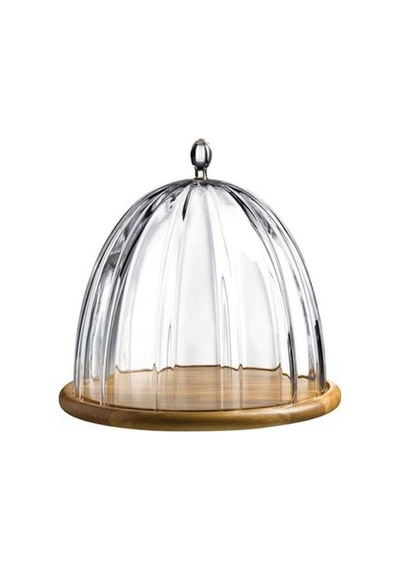Paşabahçe 31601 Denizli Cam El İmalatı Kristal Ahşap Tablalı Cam Fanus - Şeffaf