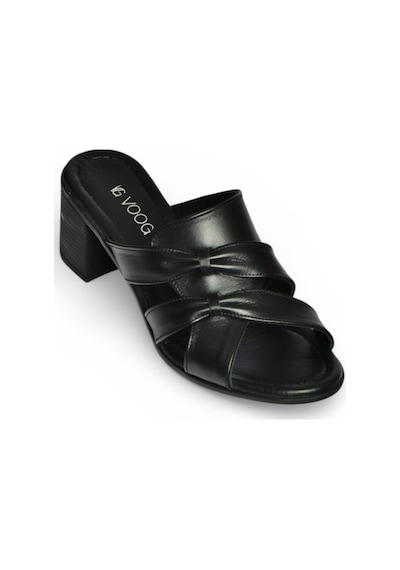 Fox Shoes P555455803 Siyah Hakiki Deri Kalın Topuklu Kadın Terlik Siyah