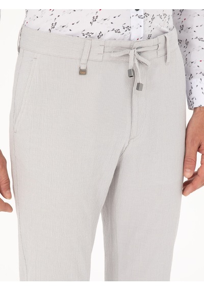 Cacharel Açık Gri Slim Fit Beli Bağcıklı Kanvas Pantolon