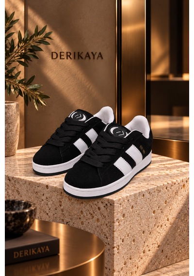 Derikaya Kadın Siyah Bağcıklı Düz Taban Günlük Sneaker Spor Ayakkabı