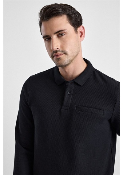Süvari Siyah Regular Düz Fermuarlı Polo Yaka Sweatshirt Sw2013700028-s09