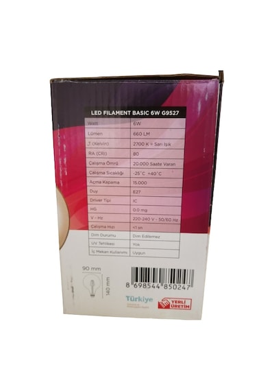 6w G95 Rustik Led Filamentli Ampul Sarı Işık 660 Lümen 2li Paket