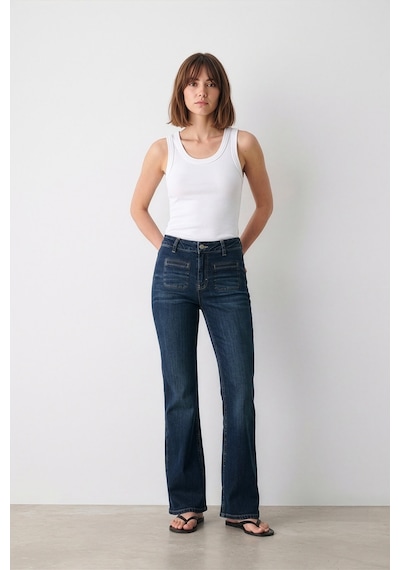 Bluew White Kadın Mavi Likralı Esnek Flare Jean Pantolon