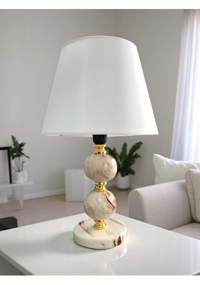 Abajur - Toplu Kahverengi Marble Beyaz Şapka Gold Beyaz - Kahverengi