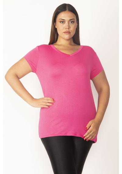 Şans Kadın Pembe V Yakalı Viskon Bluz 65n27681-pembe Pembe
