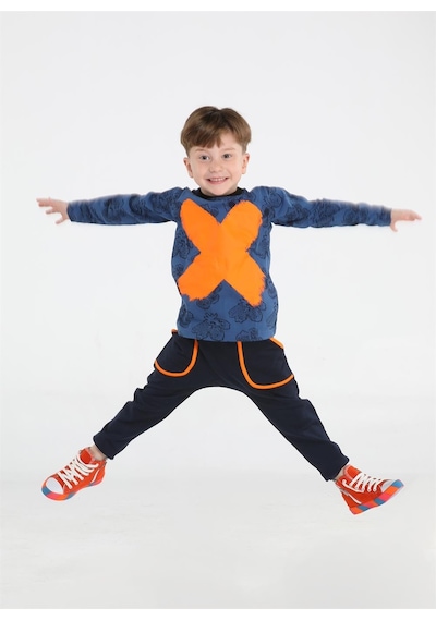Casabony Casa Yaprak Desenli Baggy Pantolon + T-shirt Takım-lacivert