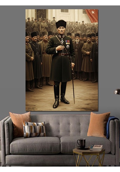 Ahşap Tablo Retro Askeri Kıyafetli Atatürk
