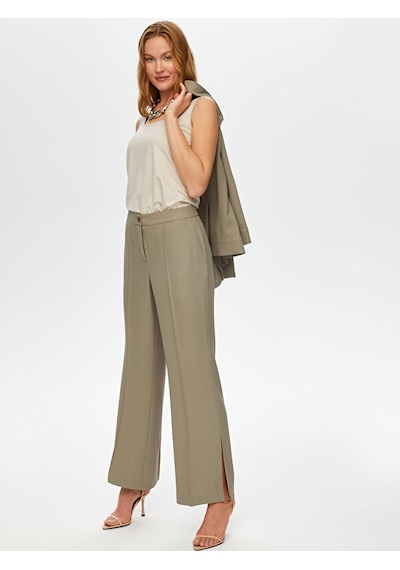 Faik Sönmez Önü Dikiş Detaylı Yırtmaçlı Wide Leg Fit Pantolon S25pnt009 Us25pnt00972 Taş